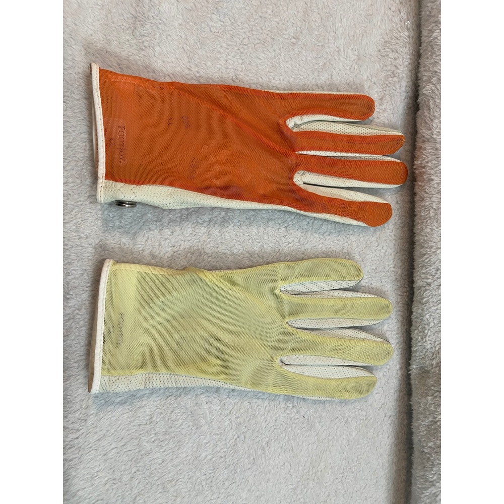 FootJoy Golf Gloves Set Orange and Yellow Mesh Back Leather Palm Size Medium